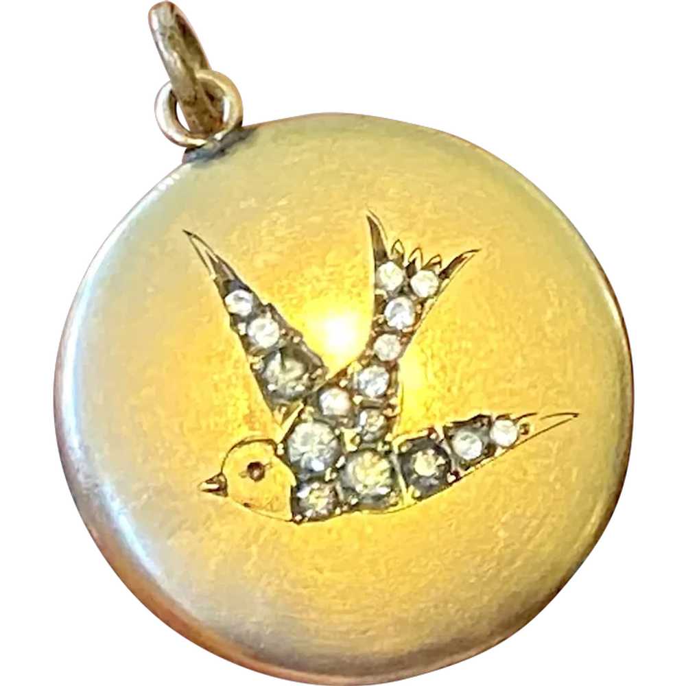 Victorian Gold Filled Paste Swooping Swallow Lock… - image 1