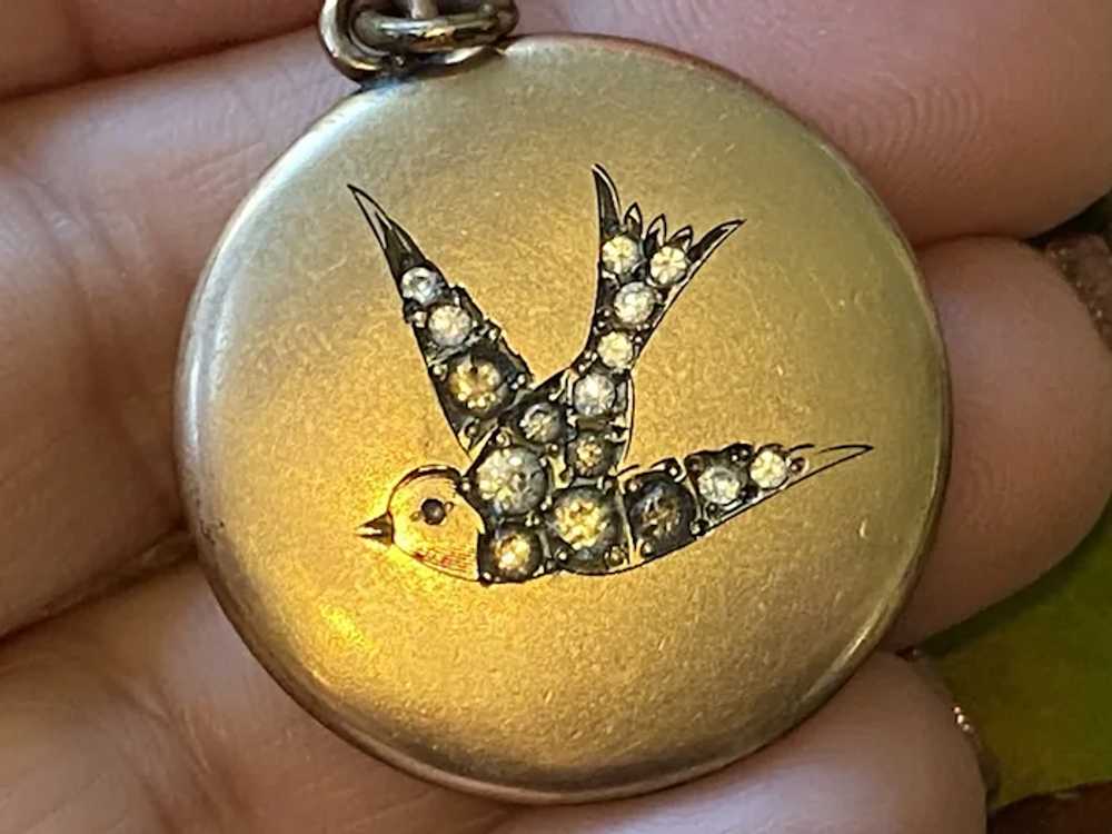 Victorian Gold Filled Paste Swooping Swallow Lock… - image 8