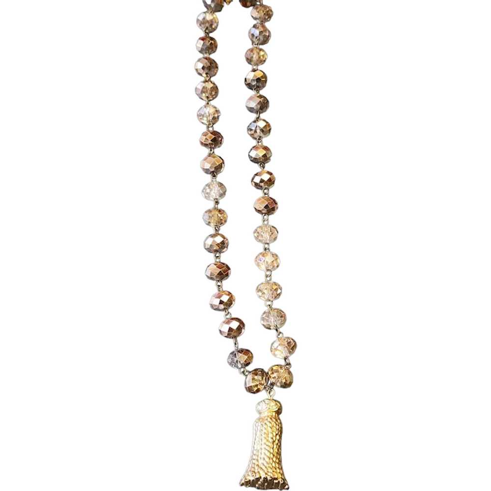 Vintage Metallic Crystal Resin Tassel Necklace (A… - image 1