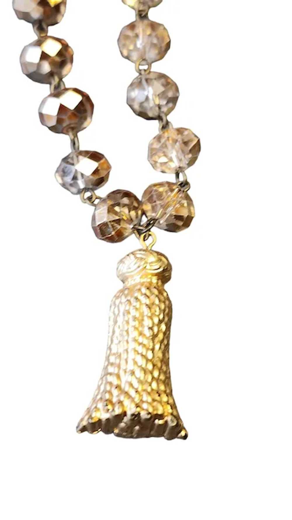 Vintage Metallic Crystal Resin Tassel Necklace (A… - image 2