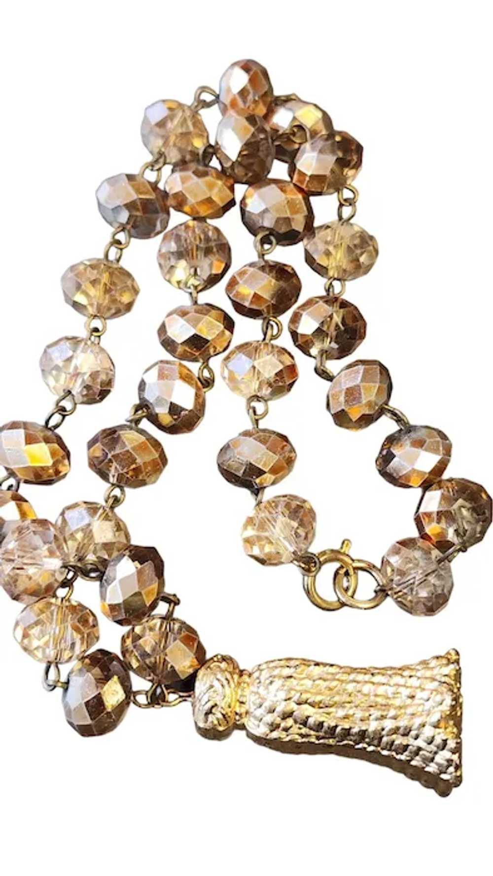 Vintage Metallic Crystal Resin Tassel Necklace (A… - image 5