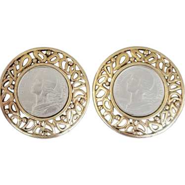 Miriam Haskell gold tone online Republique Francaise coin clip on earrings