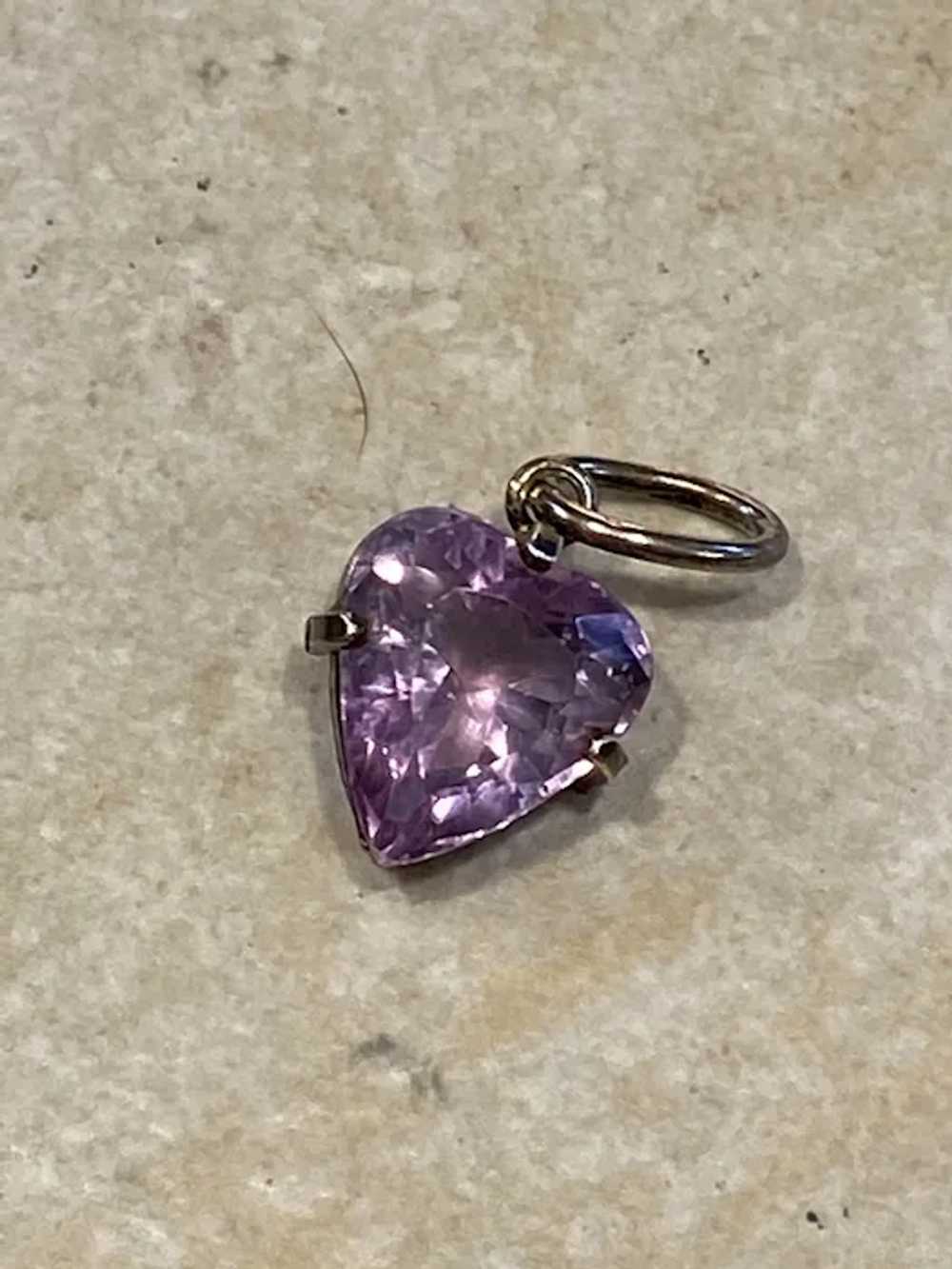 Antique Sterling Amethyst Heart Charm - image 11