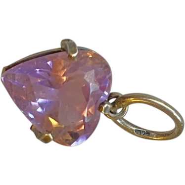 Antique Sterling Amethyst Heart Charm - image 1