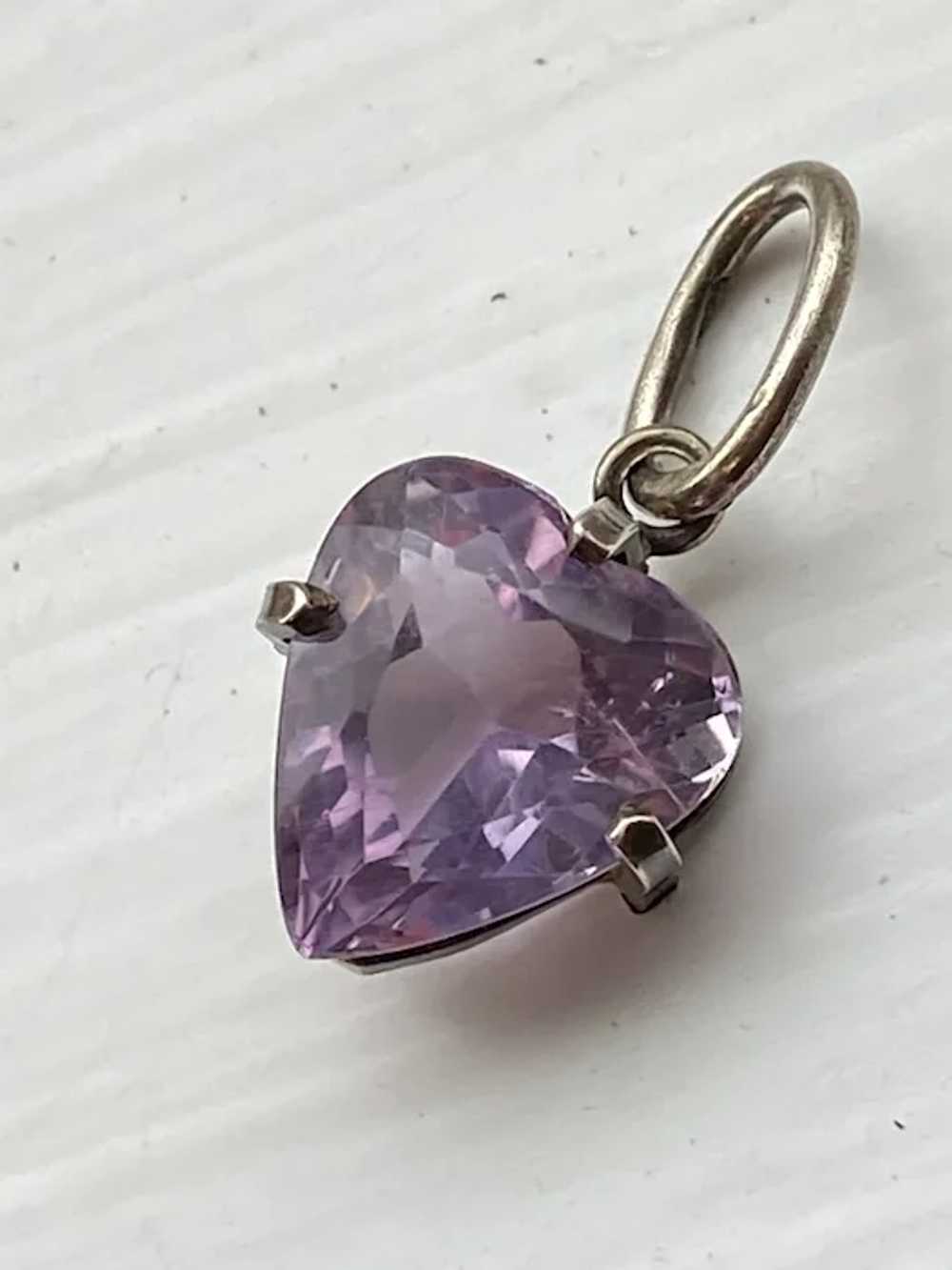 Antique Sterling Amethyst Heart Charm - image 2