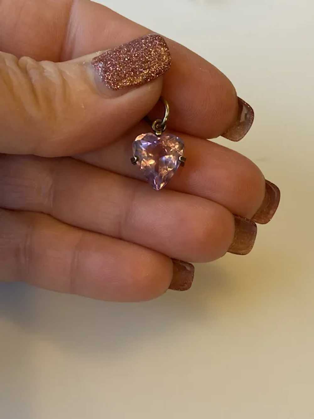 Antique Sterling Amethyst Heart Charm - image 3