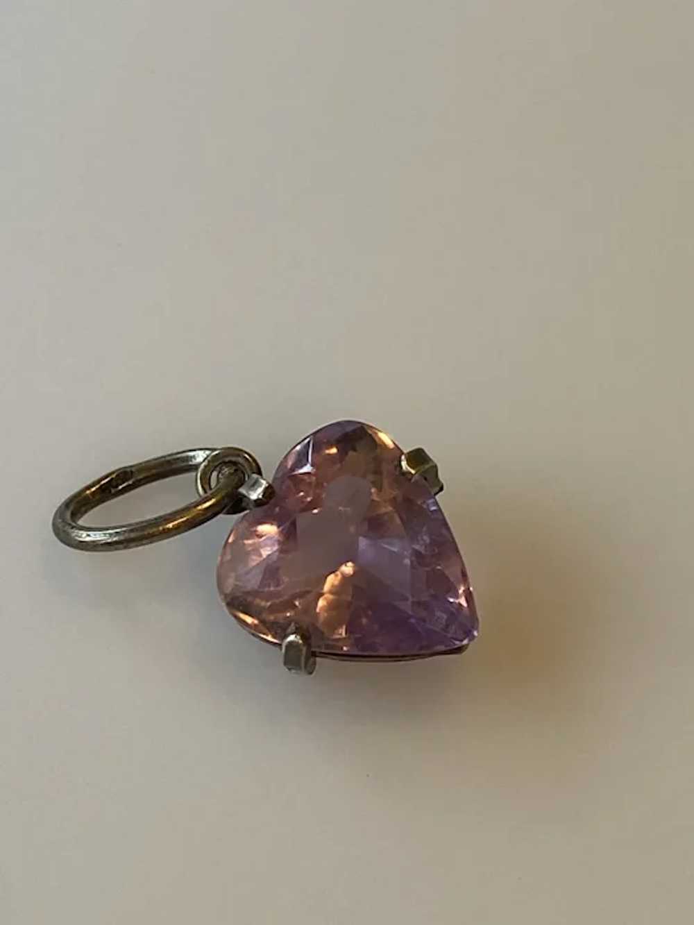 Antique Sterling Amethyst Heart Charm - image 4