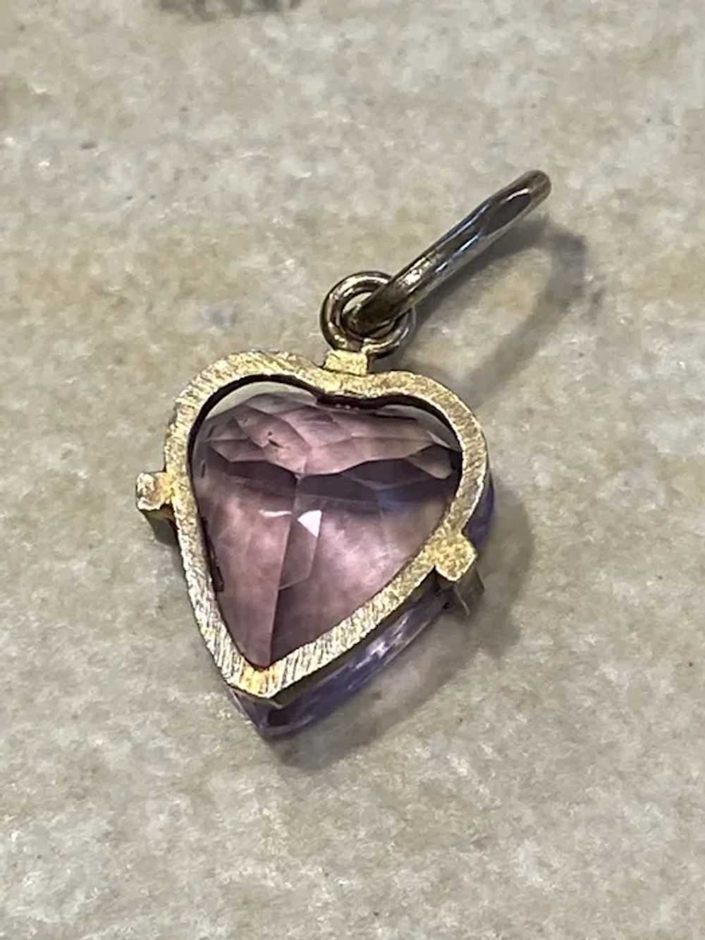Antique Sterling Amethyst Heart Charm - image 5