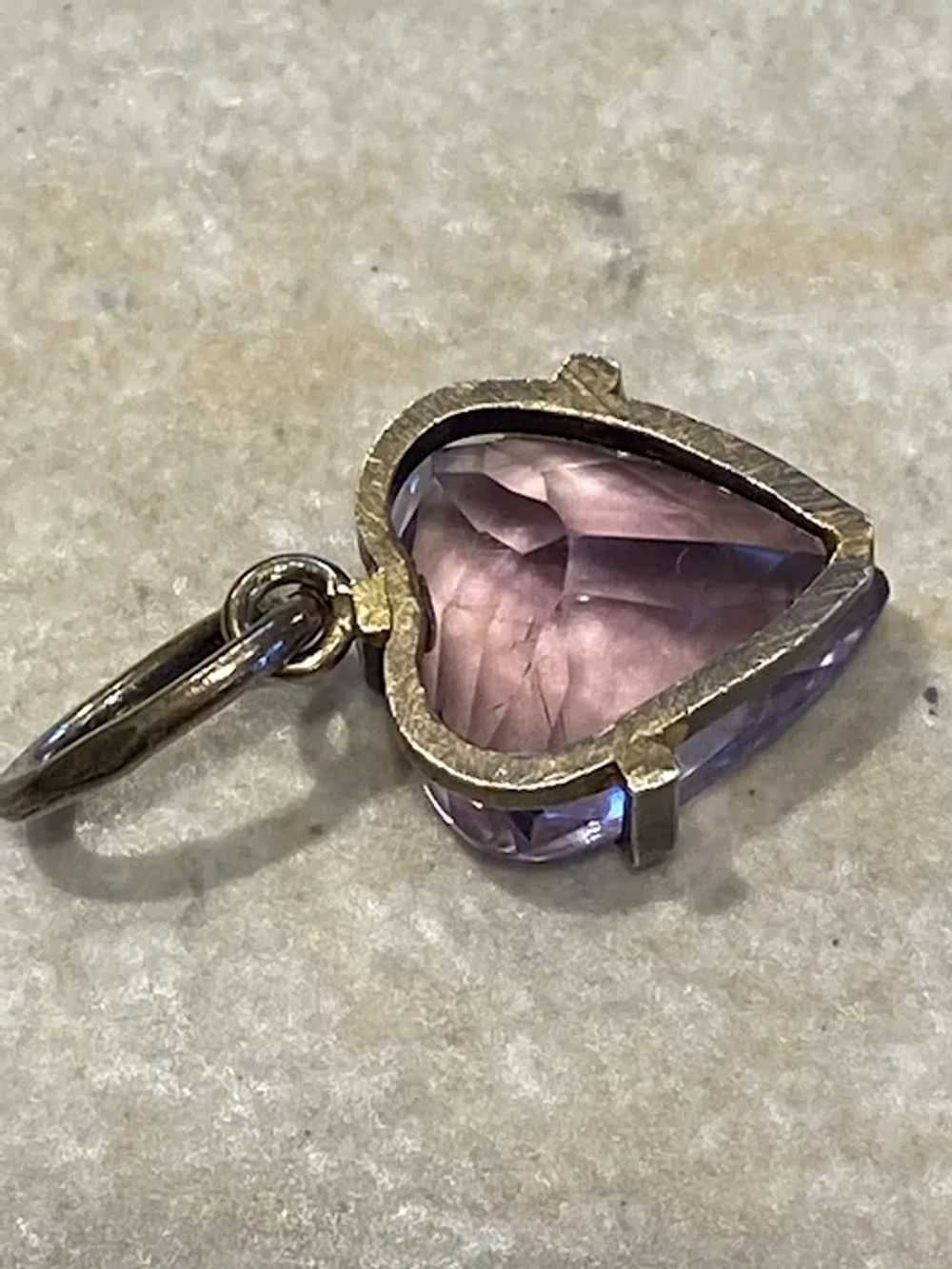 Antique Sterling Amethyst Heart Charm - image 6