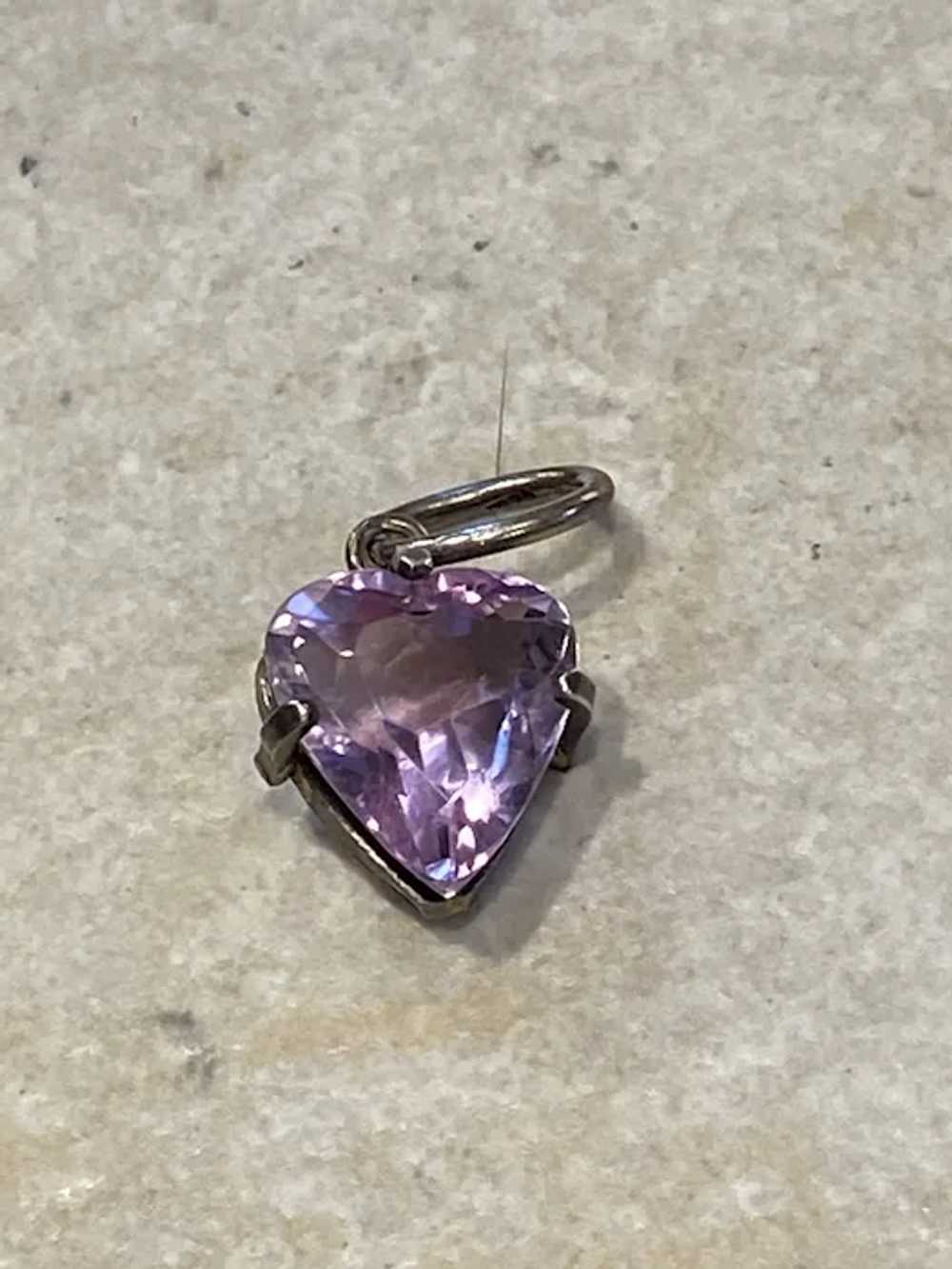 Antique Sterling Amethyst Heart Charm - image 7
