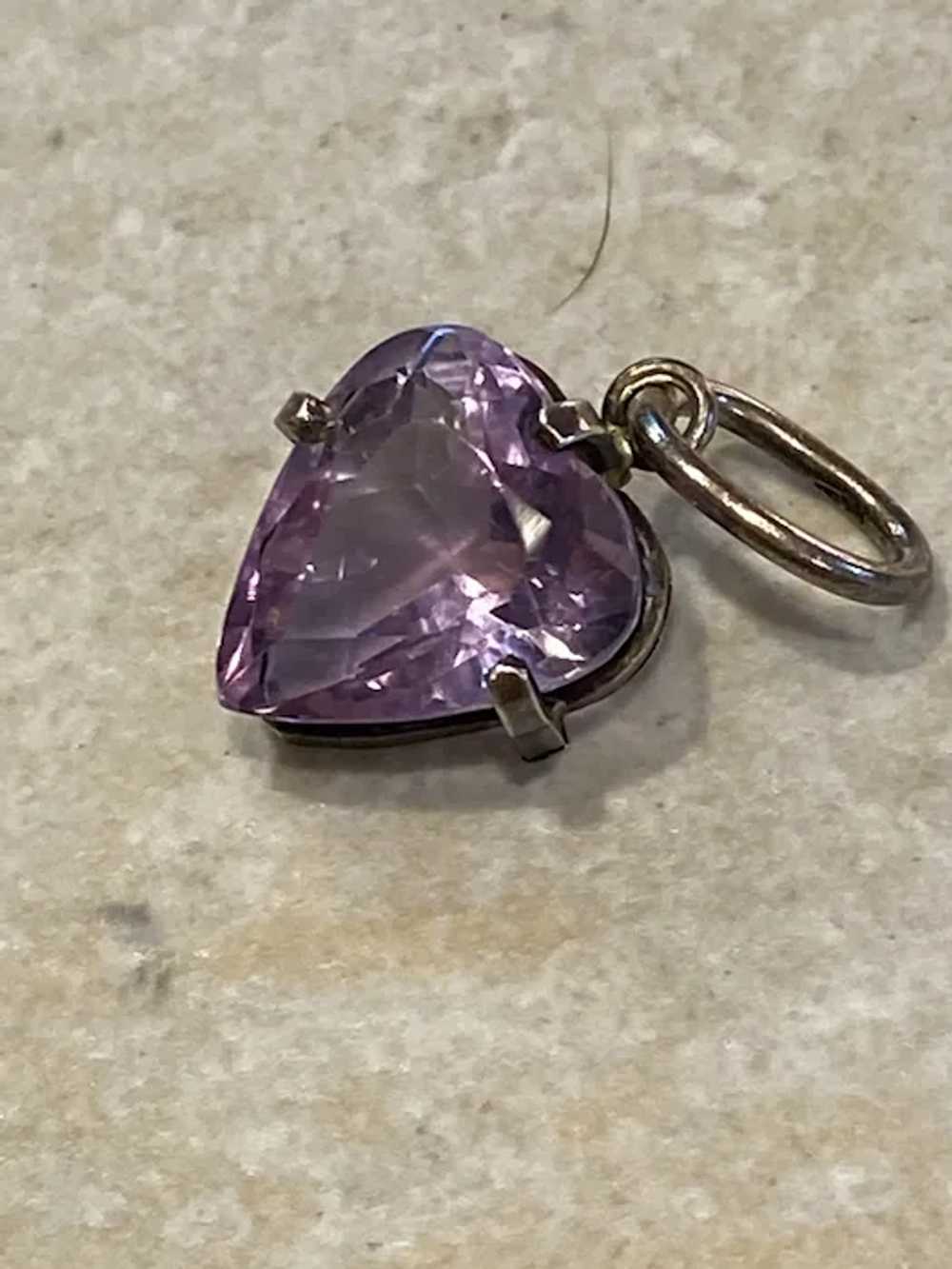 Antique Sterling Amethyst Heart Charm - image 9