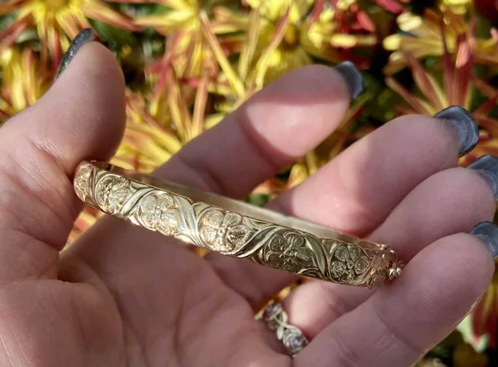 14k Gold Rare Jabel Dogwood Floral Wide Bangle Br… - image 8