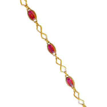 Sturdy Gold on Sterling Pink Paste Fancy Link Bra… - image 1