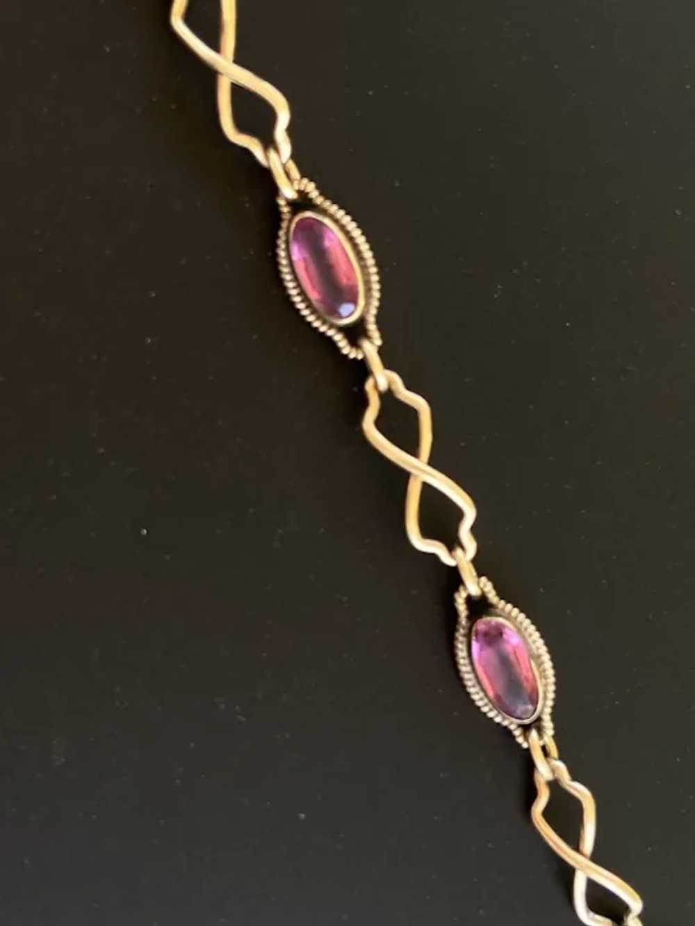 Sturdy Gold on Sterling Pink Paste Fancy Link Bra… - image 4