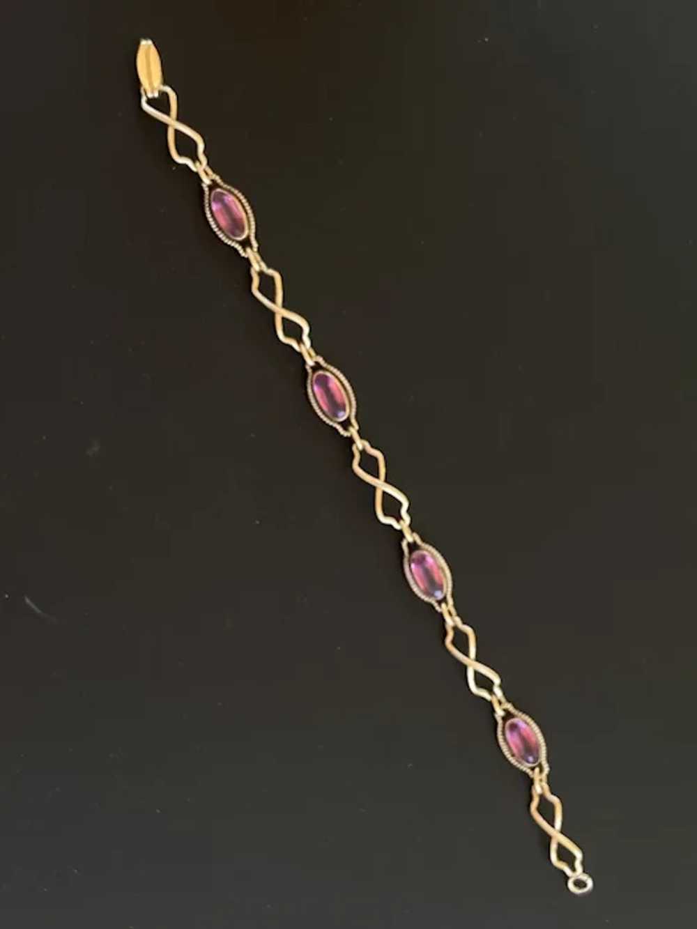 Sturdy Gold on Sterling Pink Paste Fancy Link Bra… - image 5