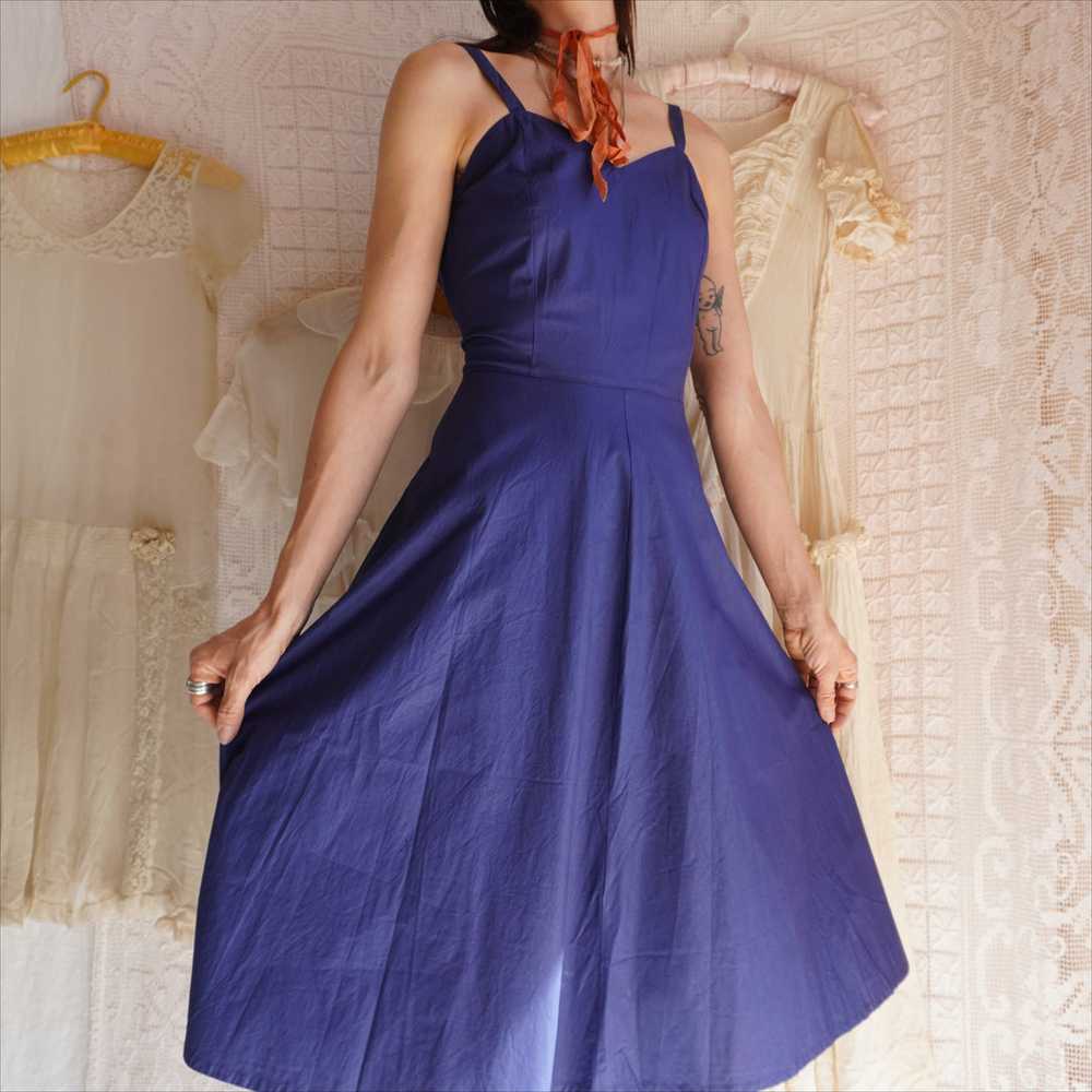 Vintage Cerulean Blue Cotton Dress - image 1