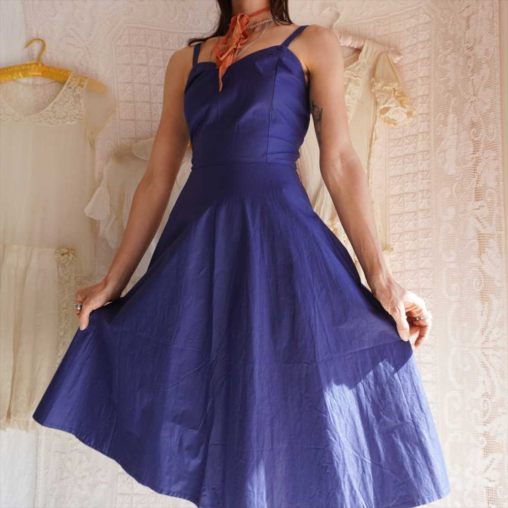 Vintage Cerulean Blue Cotton Dress - image 4