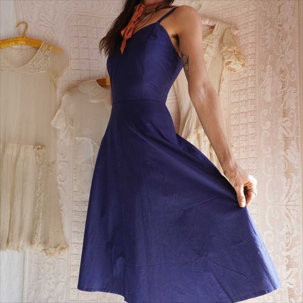 Vintage Cerulean Blue Cotton Dress - image 5
