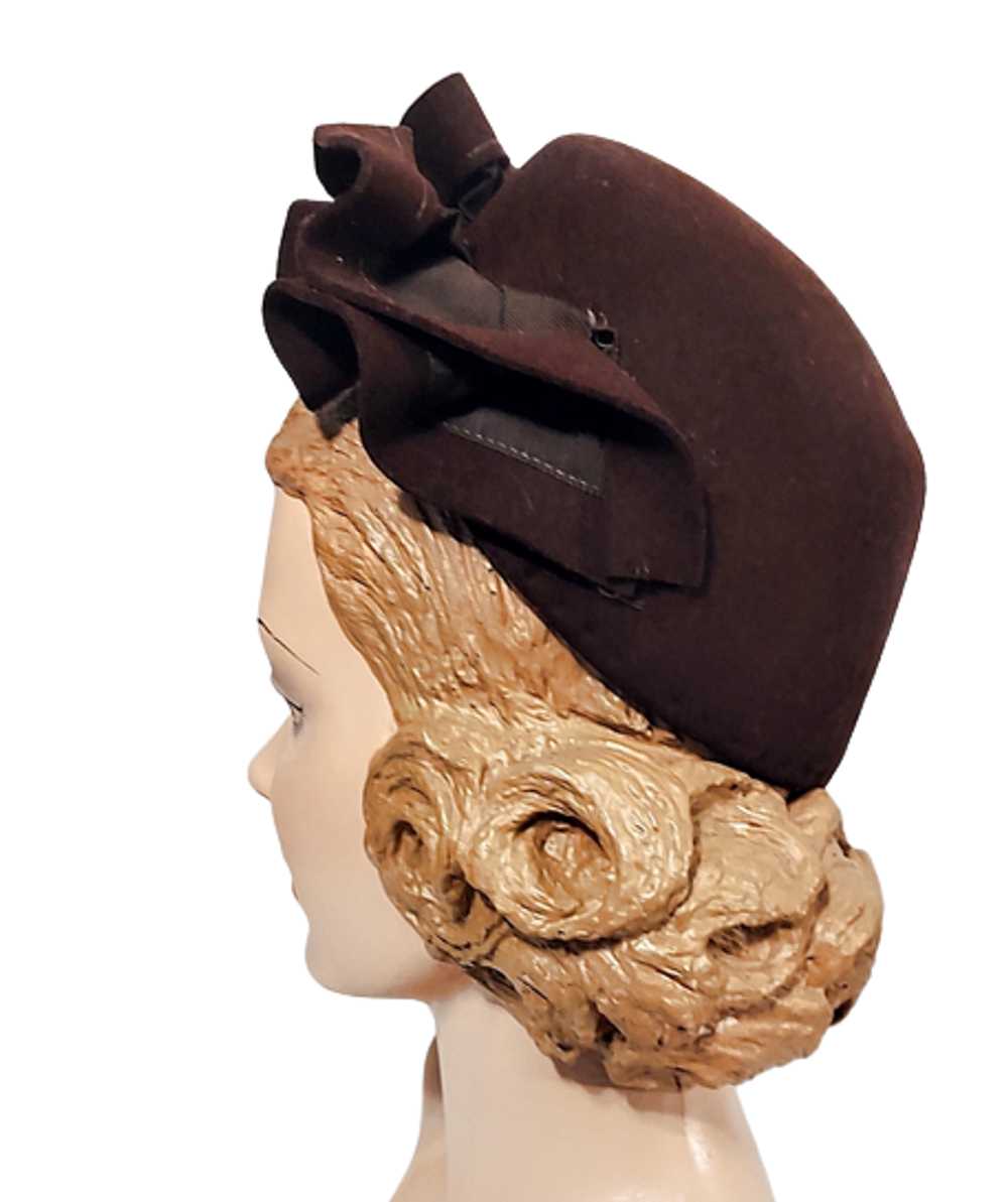 Dark Brown 1940s Vintage Felt Hat With Ruffles Al… - image 3
