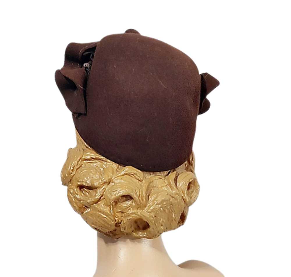 Dark Brown 1940s Vintage Felt Hat With Ruffles Al… - image 5