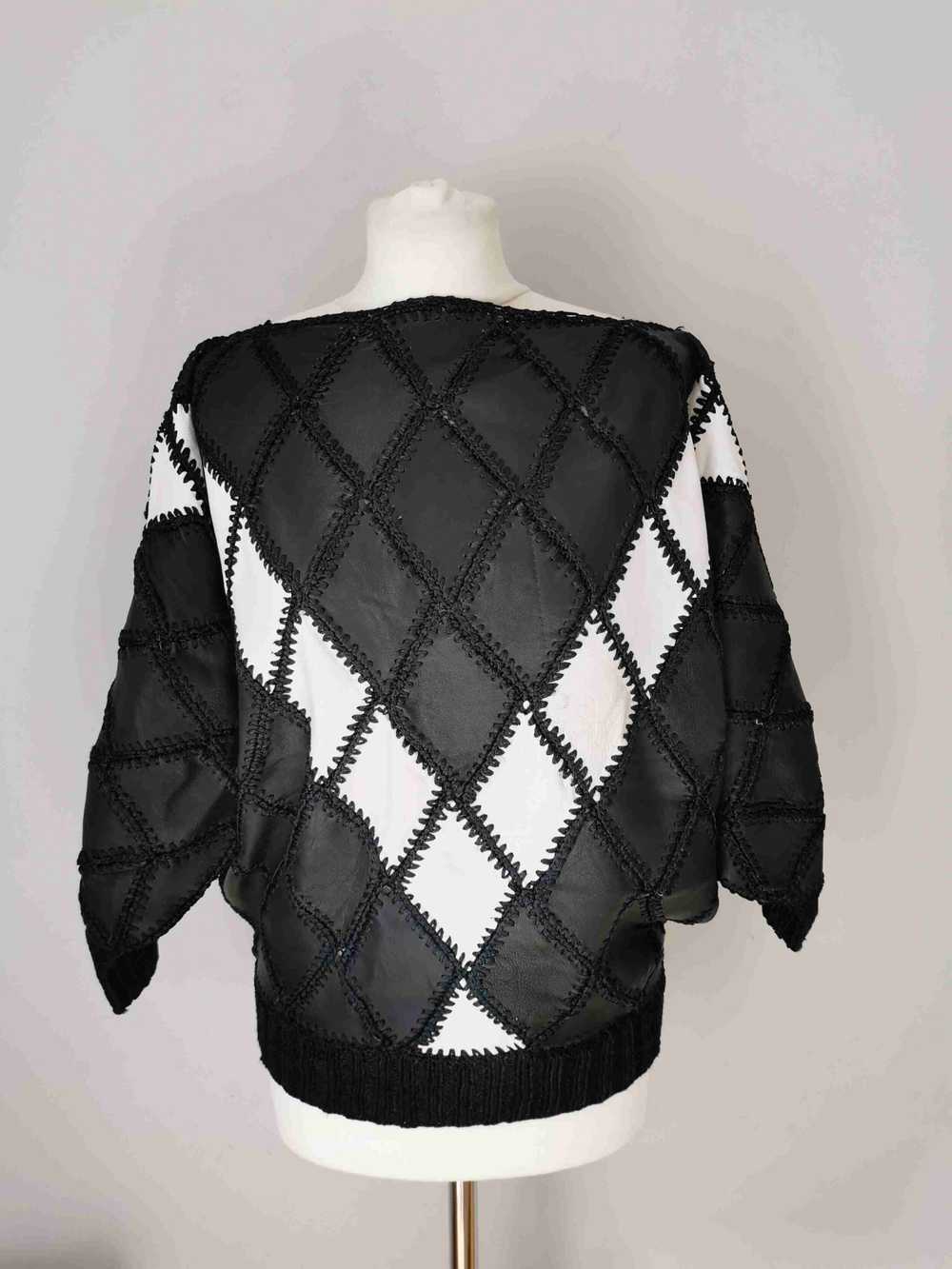 Leather top - 90's leather and knit top Mid-lengt… - image 5