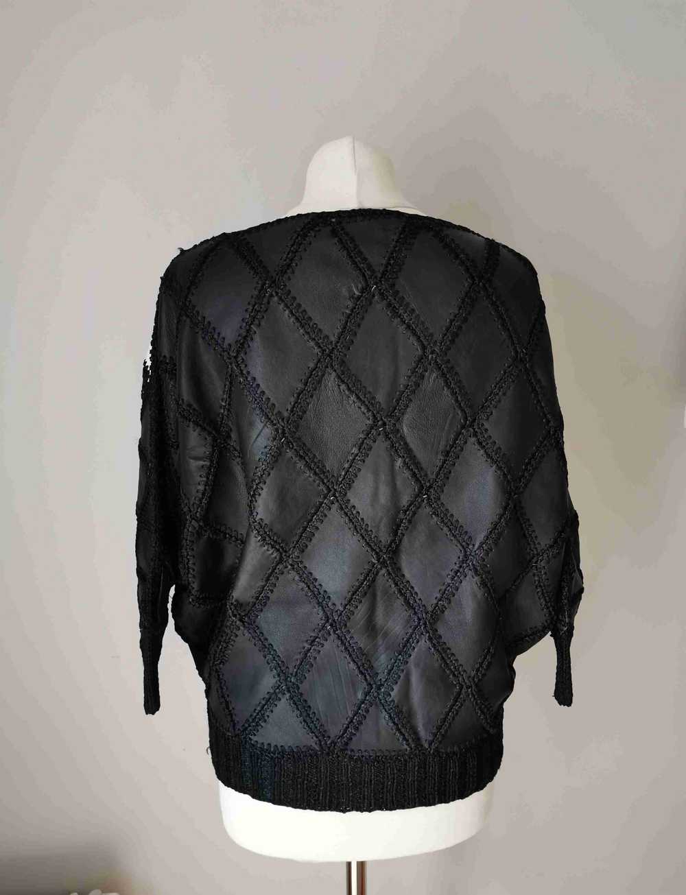 Leather top - 90's leather and knit top Mid-lengt… - image 6