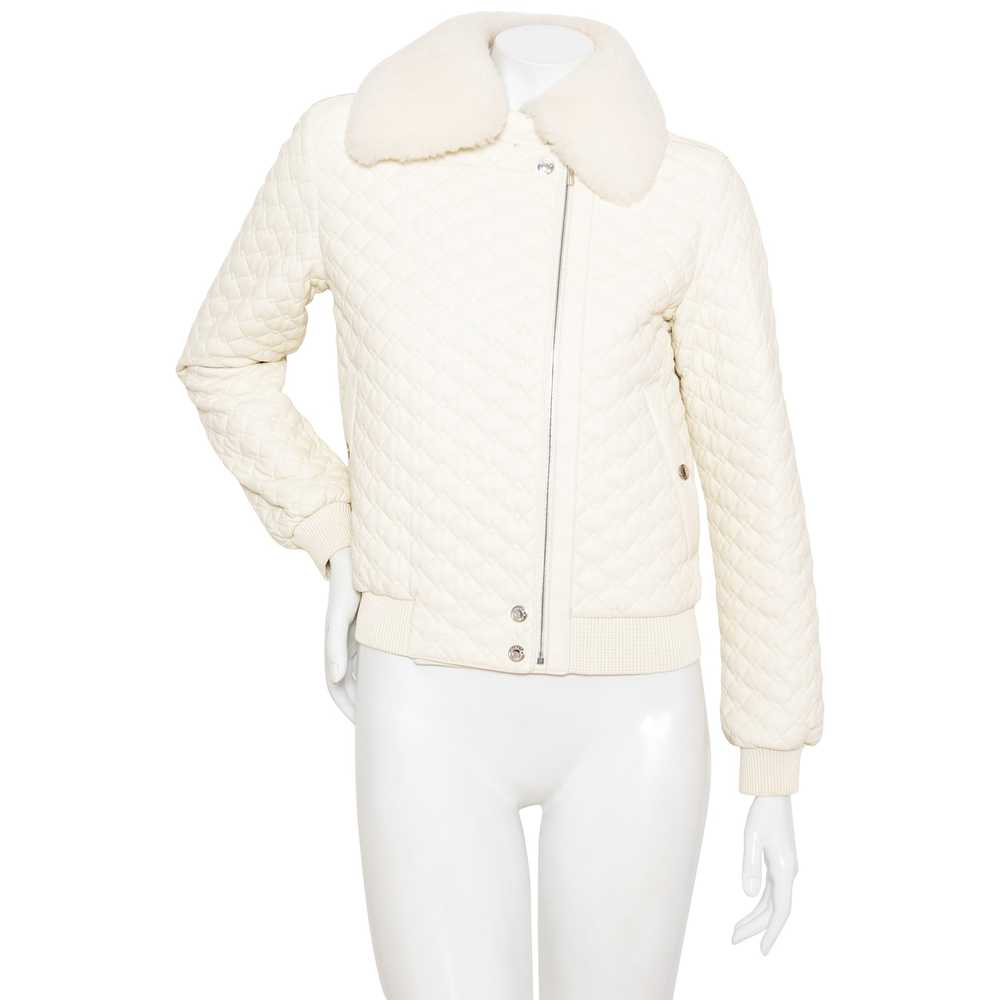 Ivory Quilted Leather and Shearling Jacket - image 1