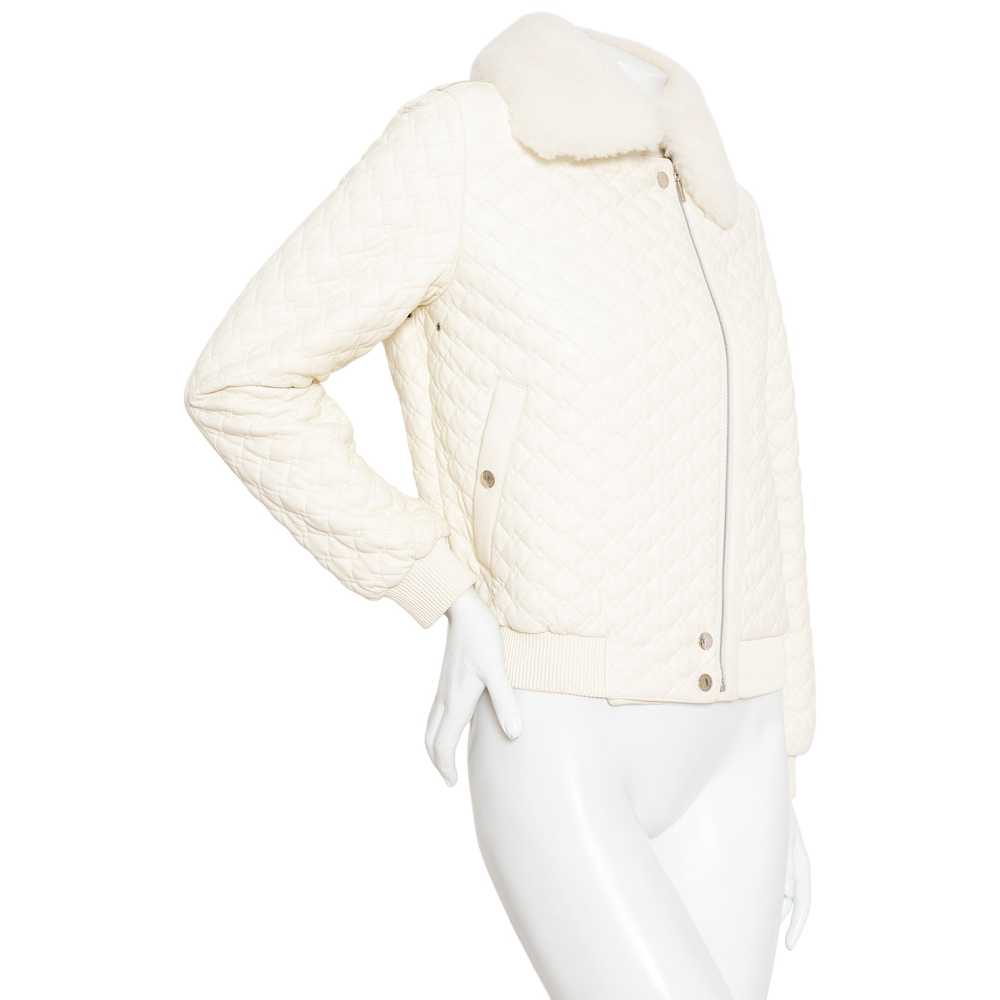 Ivory Quilted Leather and Shearling Jacket - image 3
