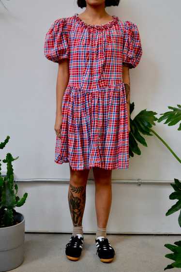 Vintage Square Dance Dress Gingham Cherry Red, White and Blue