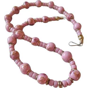 Murano Pink Glass  Beaded Necklace
