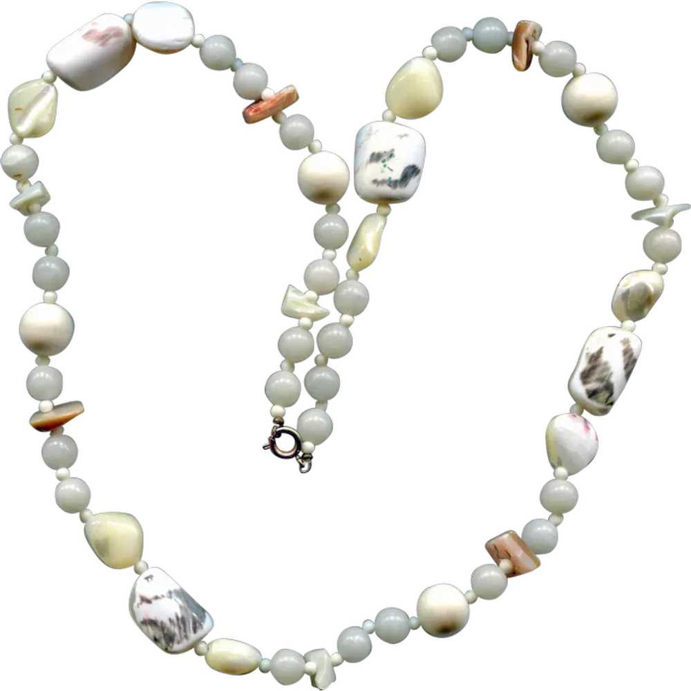 White Milk Glass Necklace with Splashes of Gray - image 1