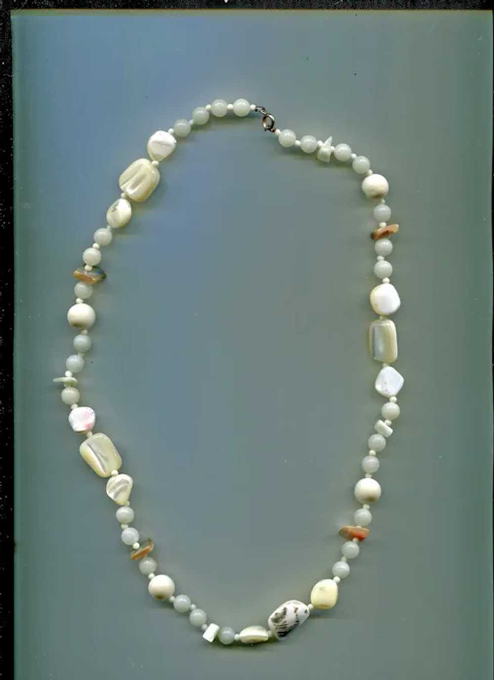 White Milk Glass Necklace with Splashes of Gray - image 2