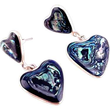 Abalone Double Heart Earrings Alpaca Mexico