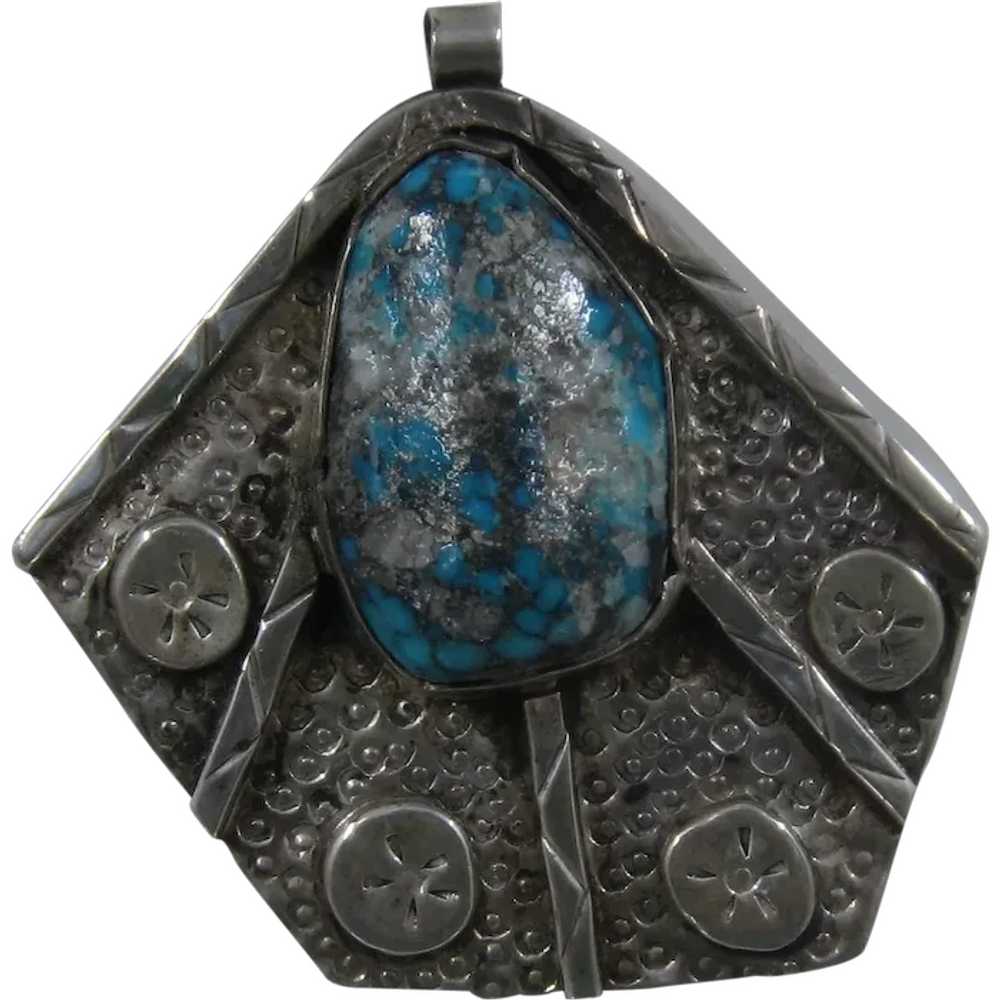 Artist Made Sterling Morenci Turquoise Pendant - image 1