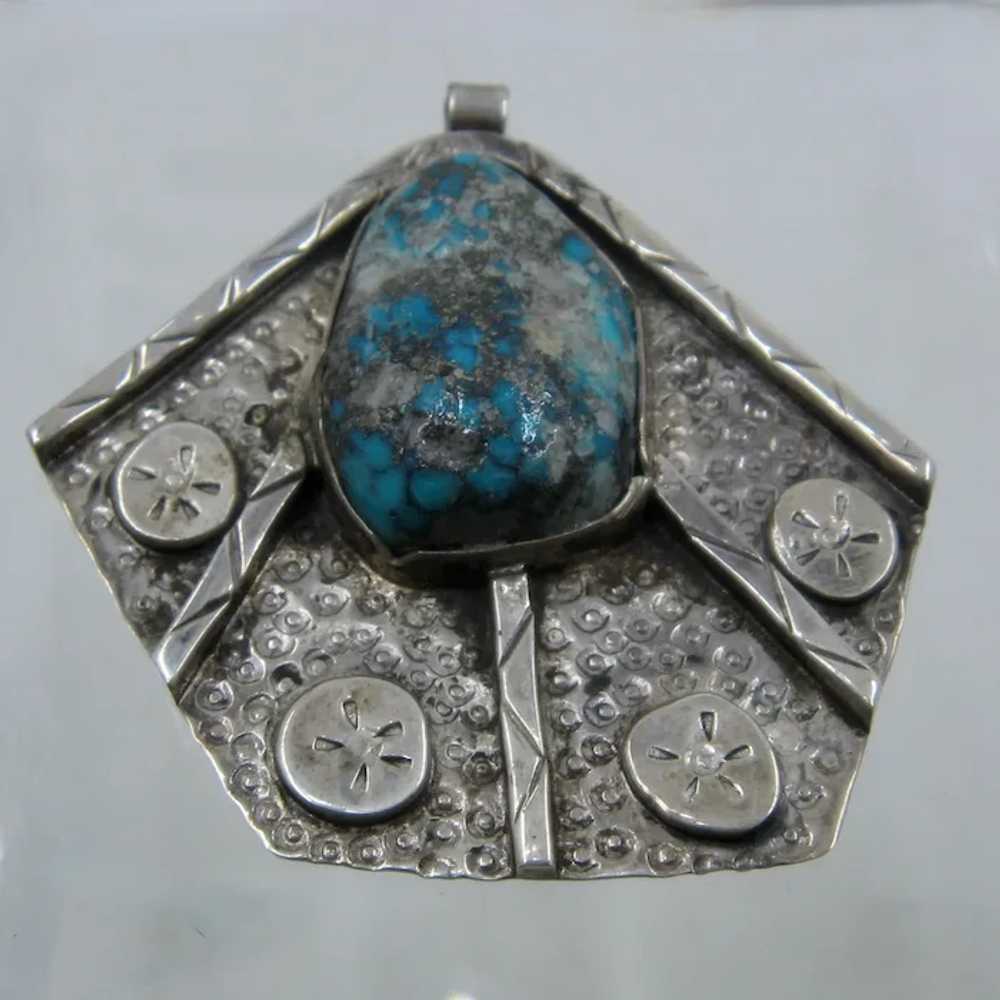 Artist Made Sterling Morenci Turquoise Pendant - image 2