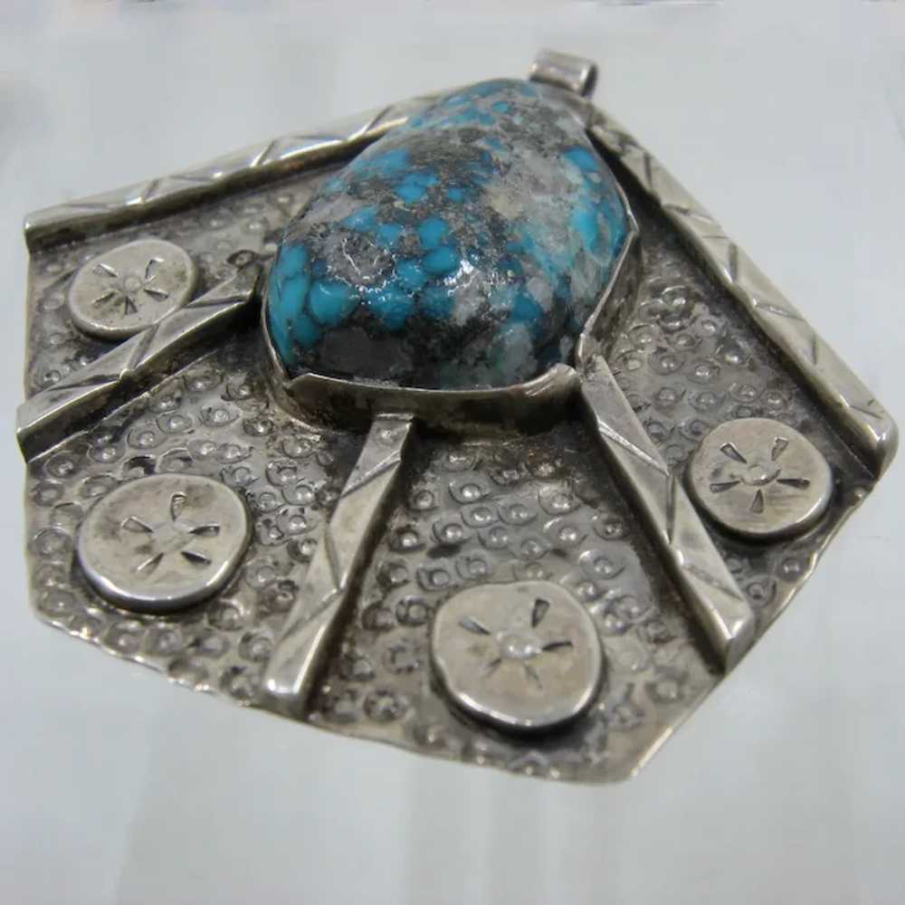 Artist Made Sterling Morenci Turquoise Pendant - image 3