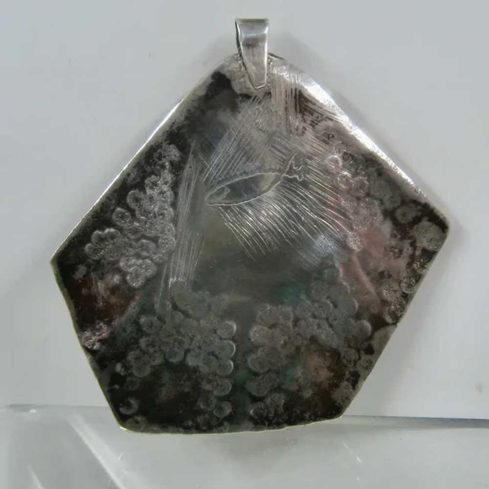 Artist Made Sterling Morenci Turquoise Pendant - image 4