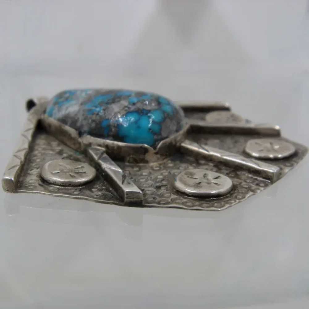 Artist Made Sterling Morenci Turquoise Pendant - image 7
