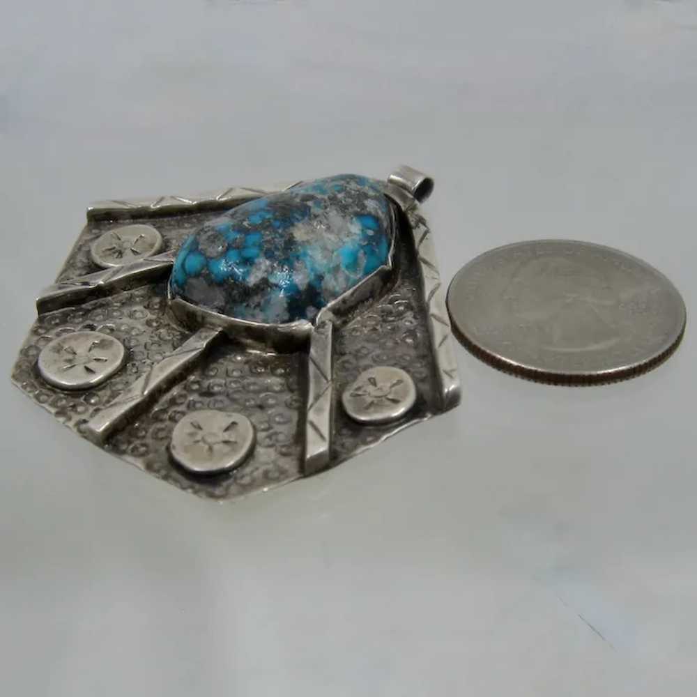 Artist Made Sterling Morenci Turquoise Pendant - image 9