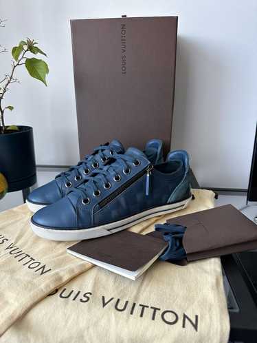 Louis Vuitton Blue Damier Leather And Suede Adventure Zip-Up Low Top  Sneakers Size 45.5 Louis Vuitton