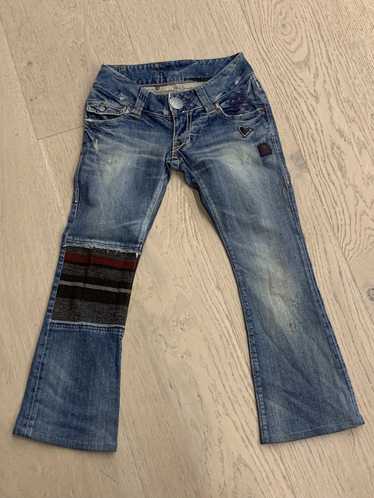 Y2K Patchwork Jeans 0 Vintage Low Rise Flare Skinny 26 Fox Patch Xxs 