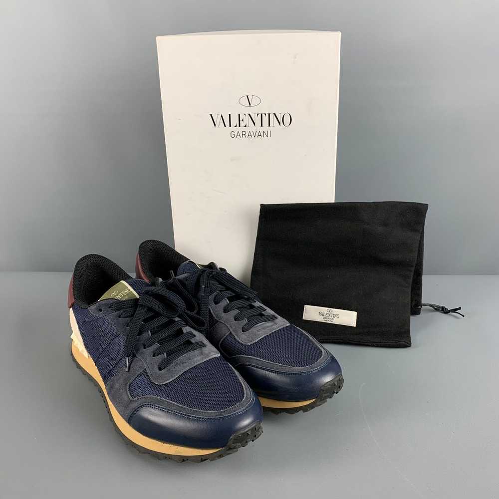 Valentino Navy Mixed Materials Leather Lace Up Sn… - image 12