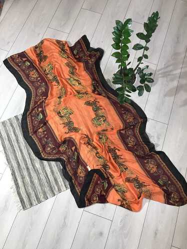 Modern Equestrian Print Silk Scarf in Deep Orange and Hunter Green