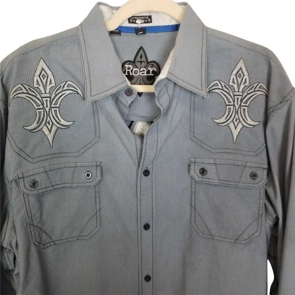 Roar Roar Mens XL Blue Embroidered Button Up Shir… - image 2
