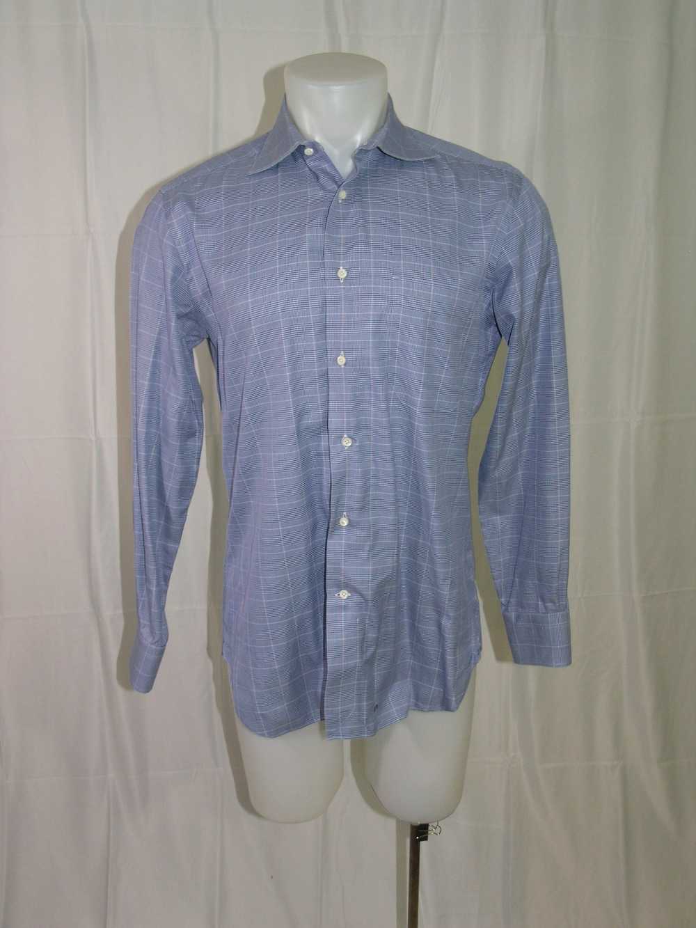 Ermenegildo Zegna Su Misura Blue Plaid Spread Collar … - Gem