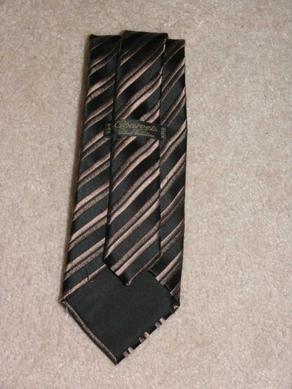 Charvet Black Striped Wide Silk Tie - image 4
