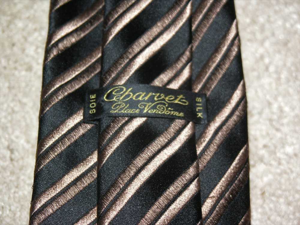 Charvet Black Striped Wide Silk Tie - image 6