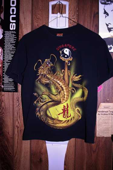 Vintage Yellow Yin & Yang Dragon Singapore T-Shirt