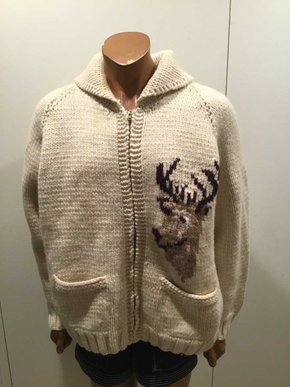 Vintage VTG 60s Cowichan Knit Moose Shawl Collar … - image 5