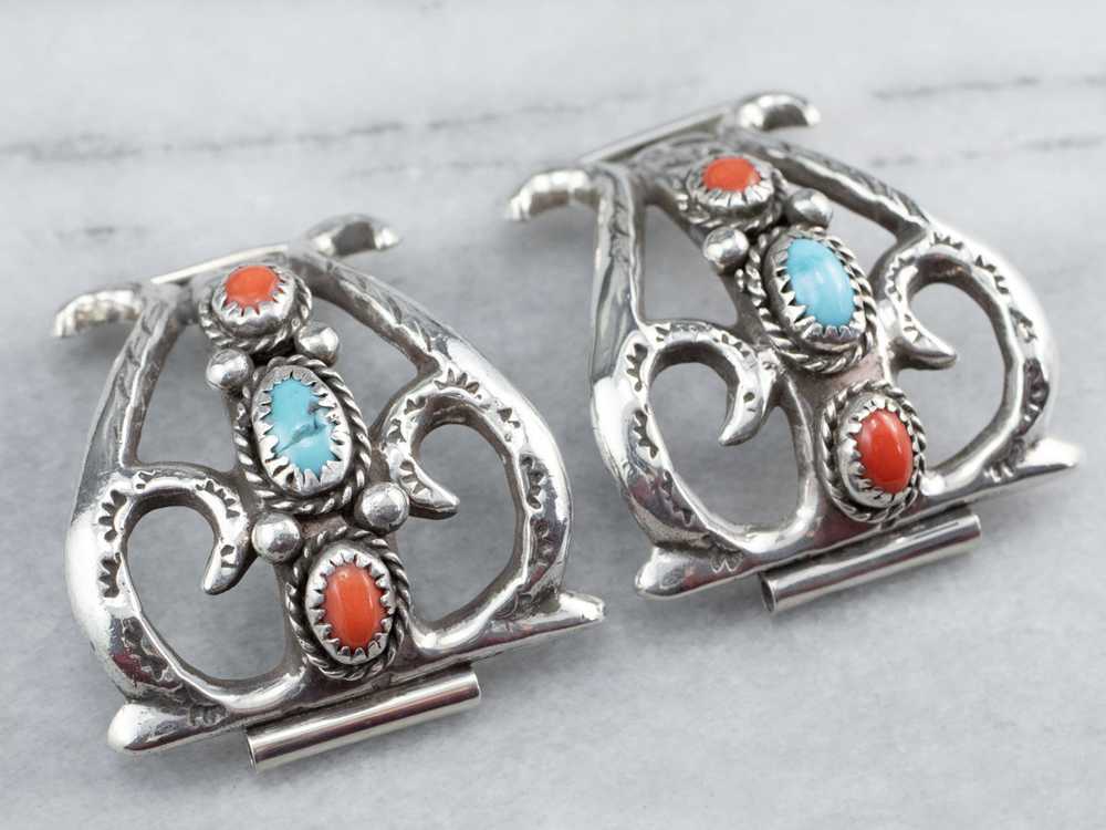 Sterling Silver Turquoise and Coral Watch Tips - image 1